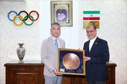 دیدارسفیر ژاپن با رئیس و دبیرکل کمیته ملی المپیک؛خسروی وفا: امضا تفاهمنامه ورزشی سطح تعاملات ورزشی را افزایش خواهد داد/تاماکی:نهایت همکاری با کاروان اعزامی به ناگویا را خواهیم داشت